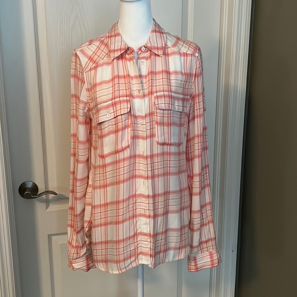Paige Trudy Plaid Shirt Size XS Coral Plaid